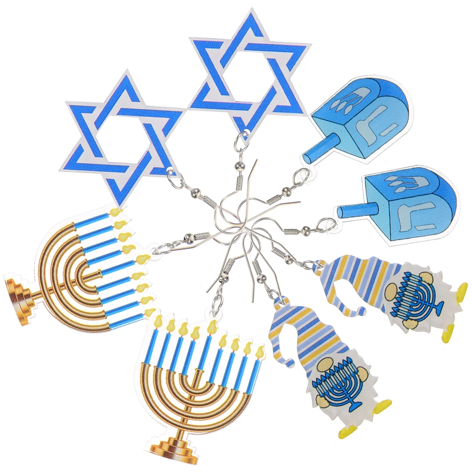 4Pairs Dawapara Magen Star of David Drop Earrings Messianic Menorah Pendant Acrylic Jewelry Hanukkah Gift Hebrew Amulets