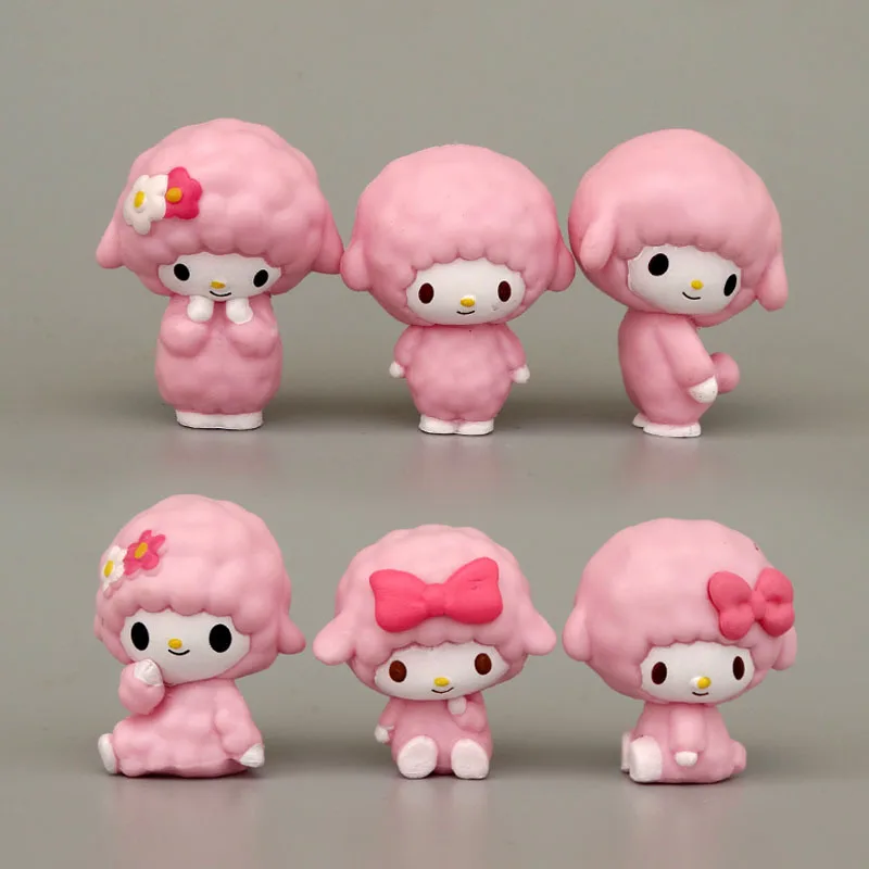 6pcs Sanrio Figures Toys Kawaii Anime Melody Doll Cos Sheep Decorative Ornament Children Christmas Gift