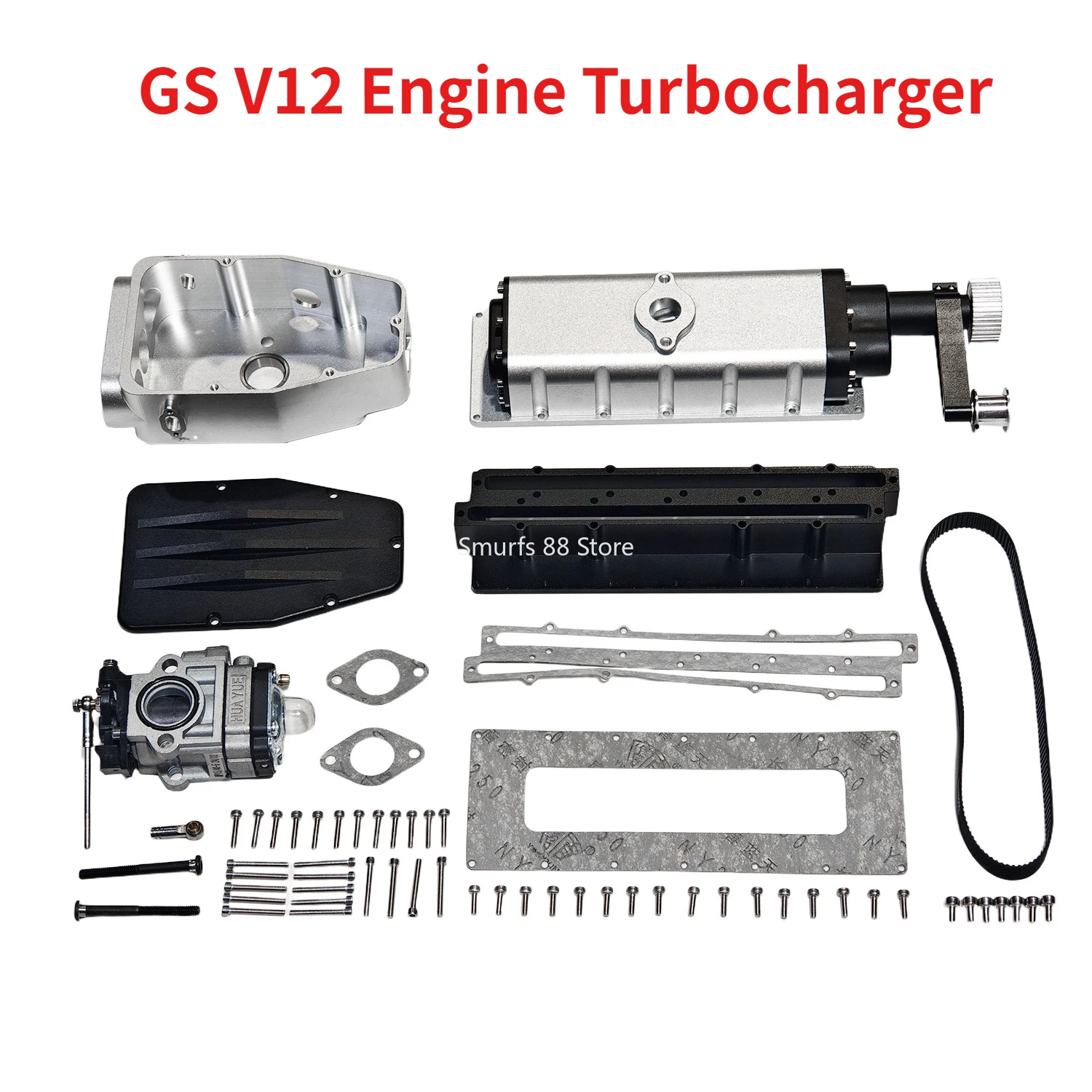 GS V12 Metal Turbocharger Supercharger Unit - With Air Filter for Scale Engine - Hobby Model Upgrade Accessory