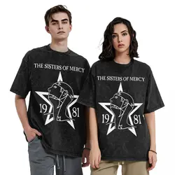 1981 The Sisters Of Mercy Rock Band Merch Washed T Shirt Men Women Streetwear Hip Hop T-Shirt Summer Tee Shirt Cotton