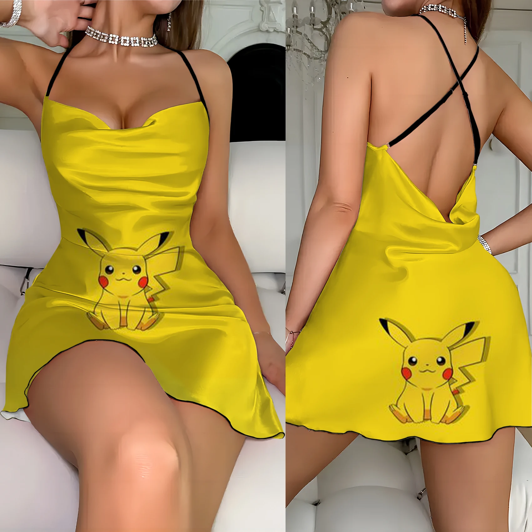 Pikachu Element Print Sexy Dresses Dress Elegant Party Dresses 2024 Clothing Female Fashion Summer Women's