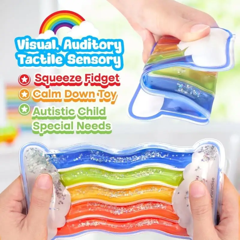 Rainbow Color Sensory Squeezable Toy For Toddler Fine Motor Skill Training Relax A2UB