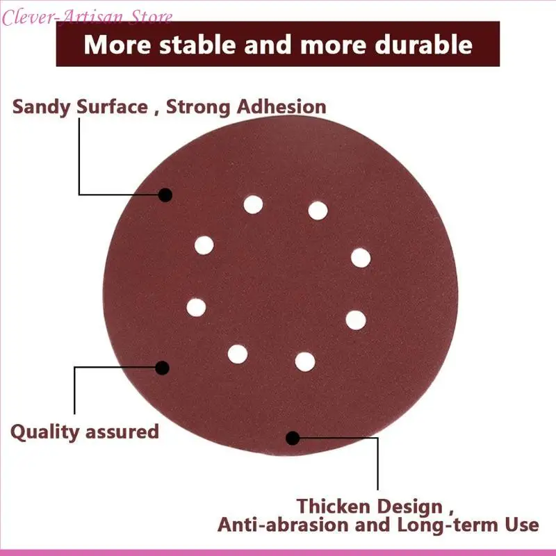 

E06B 5 Inch 8-Hole Sanding Disc Aluminum Oxide Flocking Back Sandpapers for Sanders 40-2000 Grits