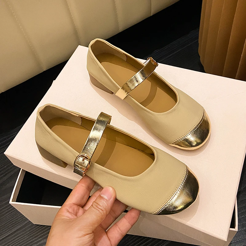 

New Retro Women Ballet Flats Shoes Fashion Elegant Shallow Square Toe Shoes Ladies Outdoor Dress Flats Mary Jane Shoes