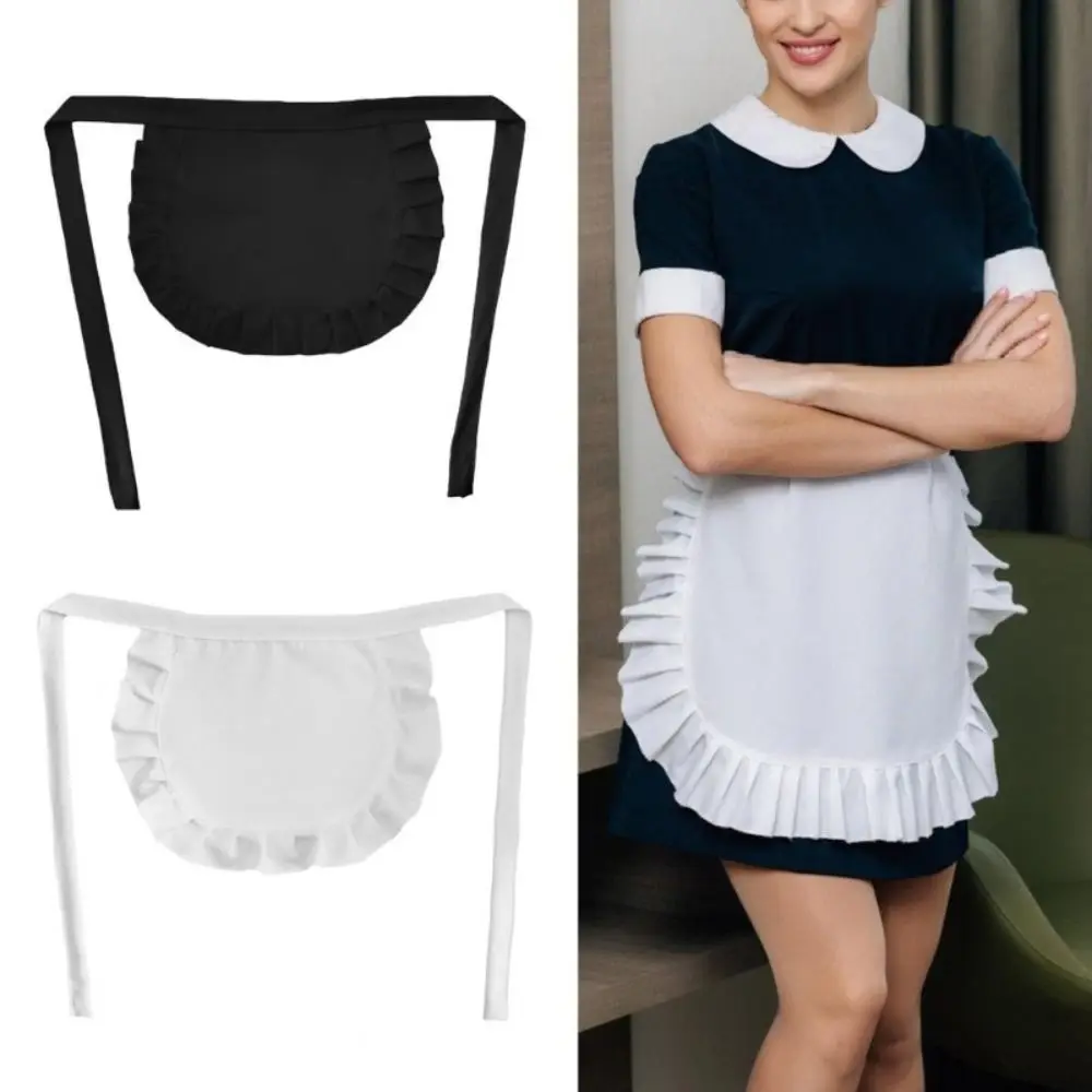 1Pcs Durable Waitress Maid Style Waist Apron Cosplay Costume Black White Cooking Aprons Cute Polyester Half Apron Kitchen Party