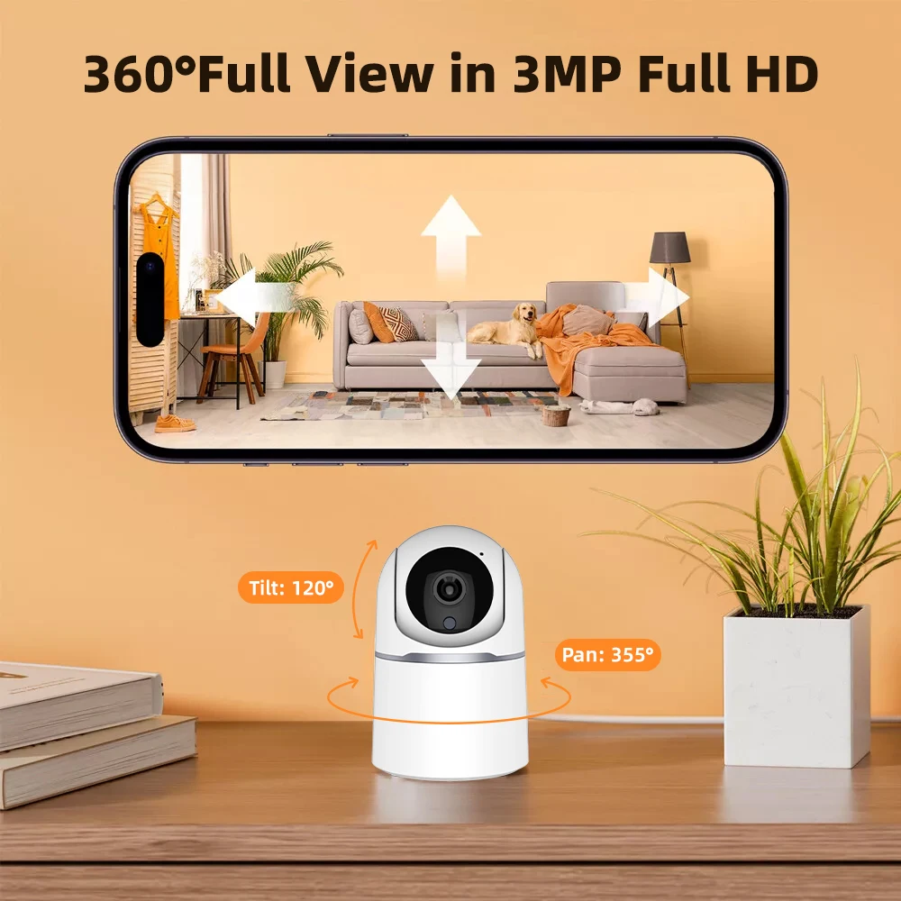 Tuya Smart WiFi BLE 3MP Automatic Motion Tracking Human Detect Audio Video Indoor Baby Monitor Onvif PTZ Security IP CCTV Camera