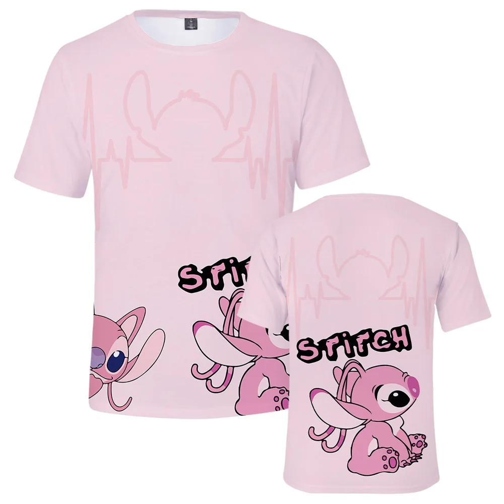 

Summer Trendy T-Shirt Women Clothing Cartoon Lilo Stitch Round-Neck Tees Streetwear Short Sleeve Top Fashion Y2K Clothes T Shirt