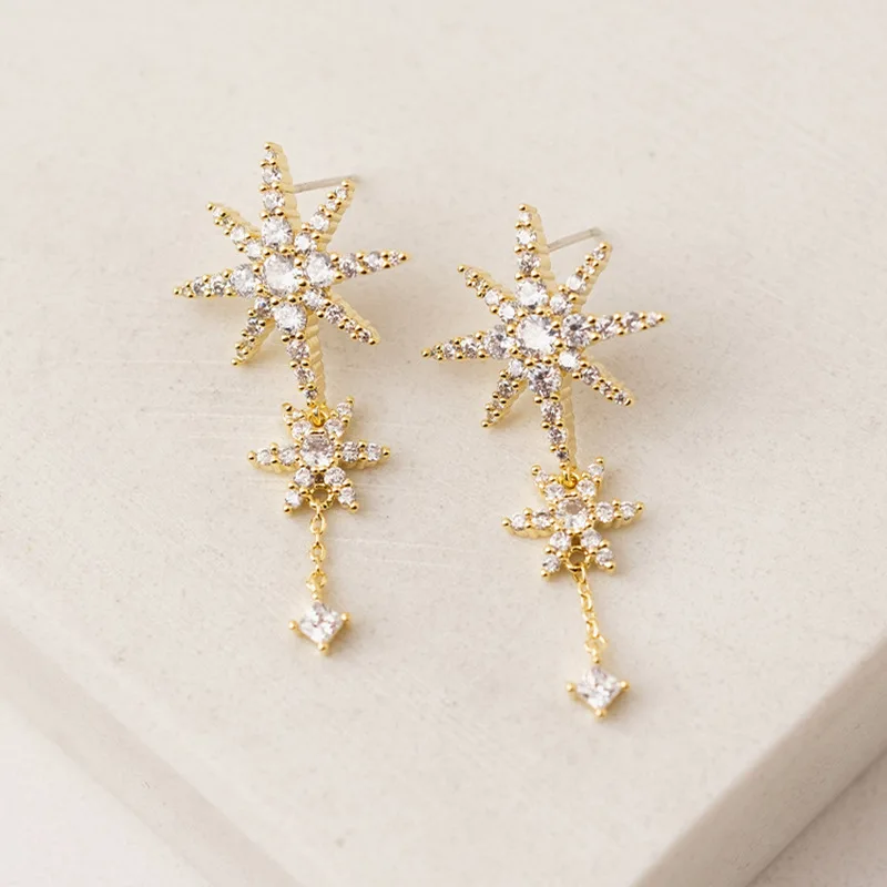 

Серьги-клипсы Jenny&Dave, женские, 2026, из стерлингового серебра S925, с восьмигранными звездами и бриллиантами