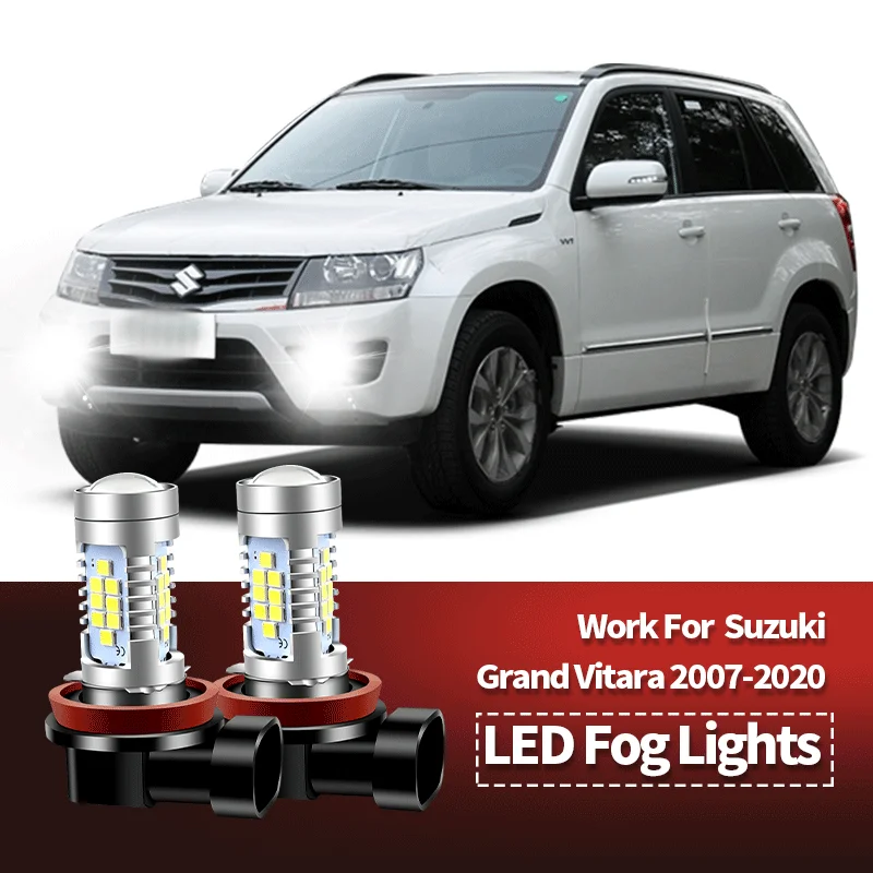 2Pcs Car CANbus LED Fog Light BulbS Halogen Replacement Lamp For Suzuki Grand Vitara 2007-2020 White/Ice Blue High Brightness