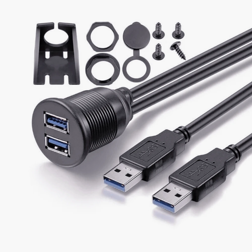 

ZC-Flush Mount Dual USB 3.0/USB+HDMI-compatible Dock Adapter Dashboard Pan Port Male to Female Extension Cable For Car Motorcycl