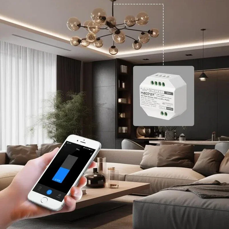 MiBoxer TRI-C1/ TRI-C1WR/ TRI-C1ZR AC Triac Dimmer RF Push Dimmer 110-240V App /Voice /Remote Control for LED Bulb Lights - view 5