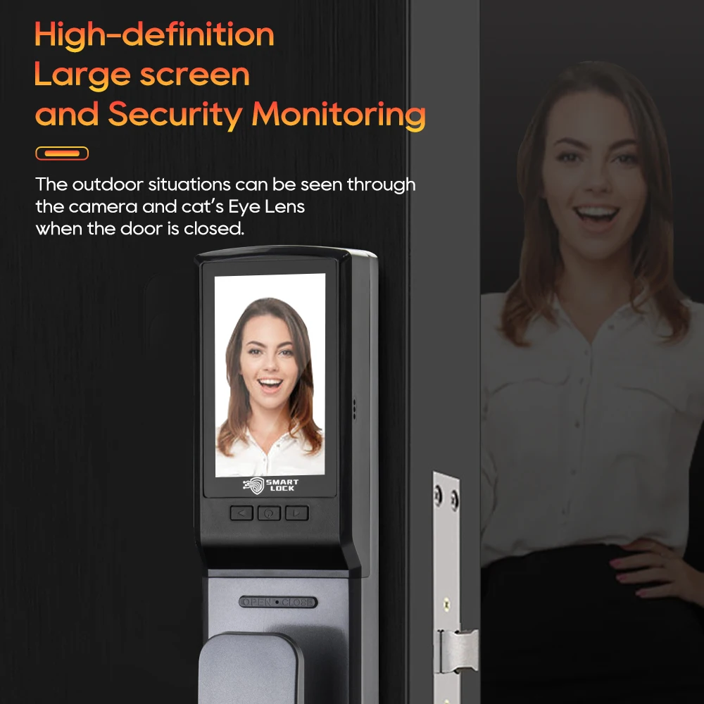 SANKESONG 3D Face Recognition Smart Lock with Screen Biometric Fingerprint Electronic Digital Lock IC Card APP Home Lock