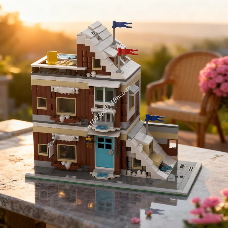 

816 шт. MOC модульная зимняя ложа, модульная модель здания, рождественские подарки, блоки, архитектура, игрушка «сделай сам», креативный кирпич, день рождения