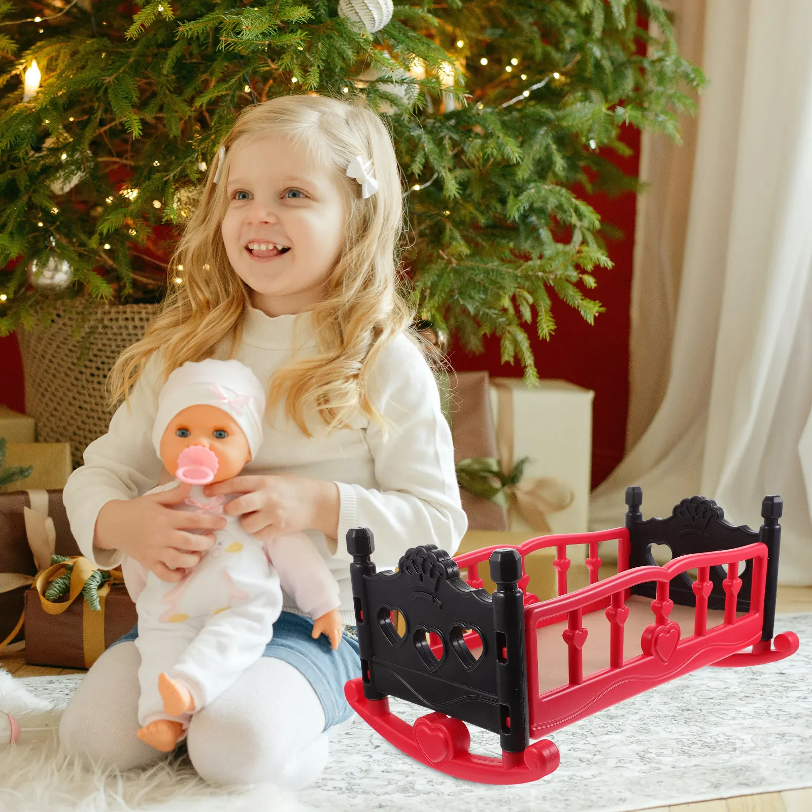 

Crib Chic Miniature Bed Bedroom Setup Kids Pretend Play House Accessories Girls Gift Bed