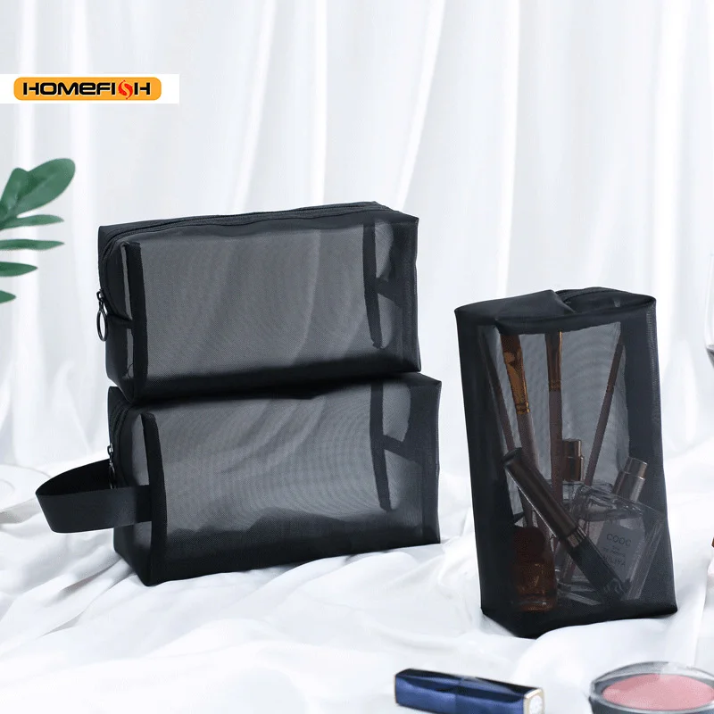 HOMEFISH Large Capacity Transparent Cosmetic Bag, Breathable Foldable Washable Zipper Storage Pouch for Travel & Daily Use