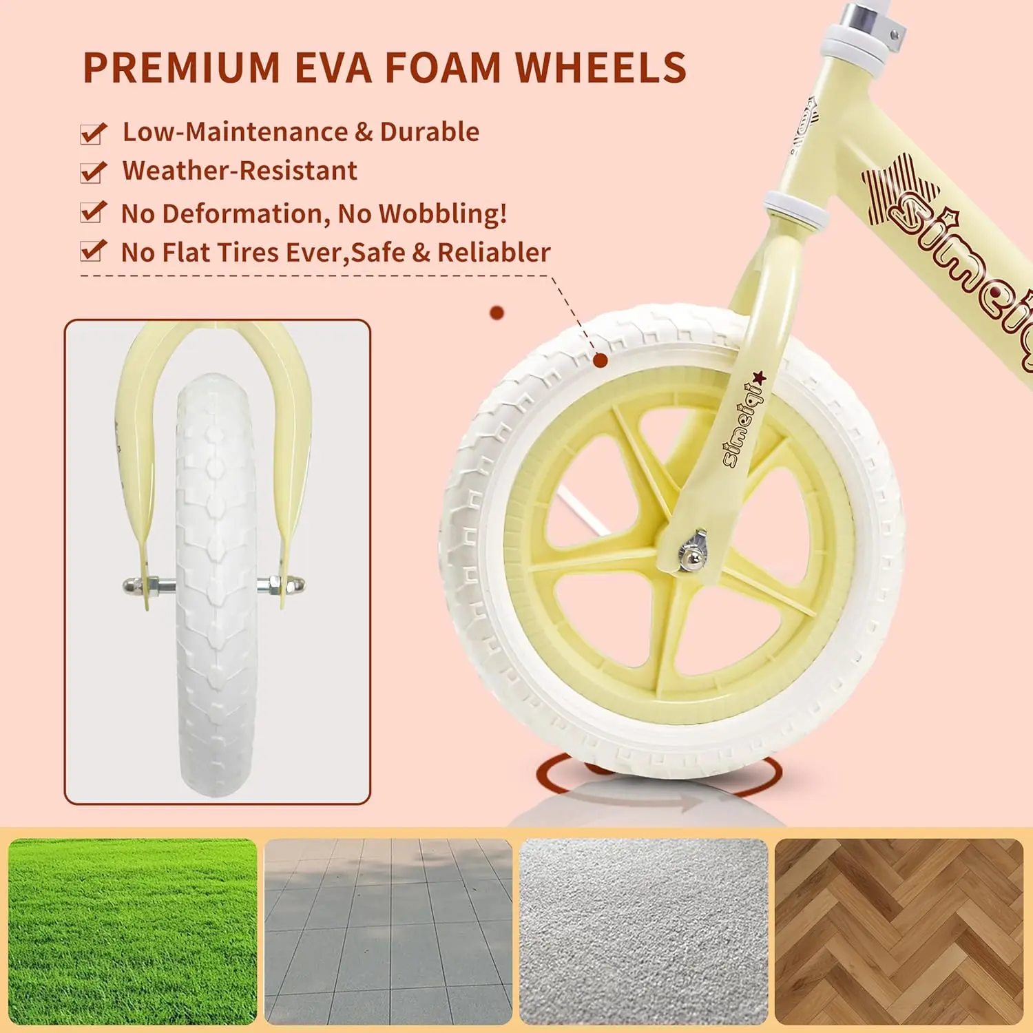 Vélo d'équilibre sans pédale pour tout-petit, siège et guidon réglables, pneus sans plat, vélo d'entraînement en plein air, enfants de 2 à 5 ans, 12 po