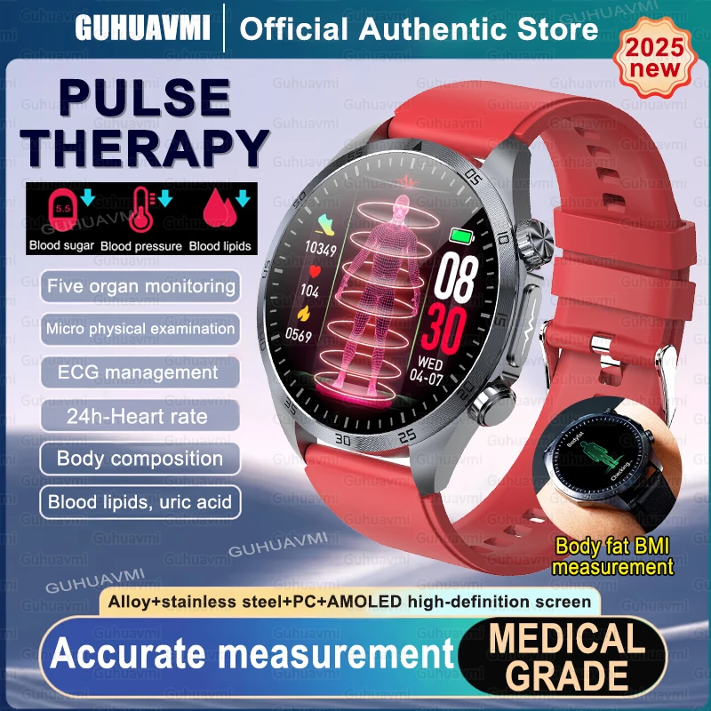 2025new-ecg-ppg-pulse-therapy-smart-watch-men-blood-glucose-uric-acid-blood-fat-bluetooth-call-health-smartwatch-for-android-ios