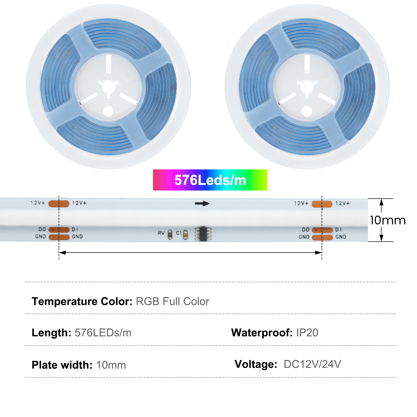 Tuya WIFI Dearm Color WS2811 RGB COB Strip DC 12V 24V 576LEDs TV BackLight Room Decoration Led Tape Diode Flexible Ribbon Light