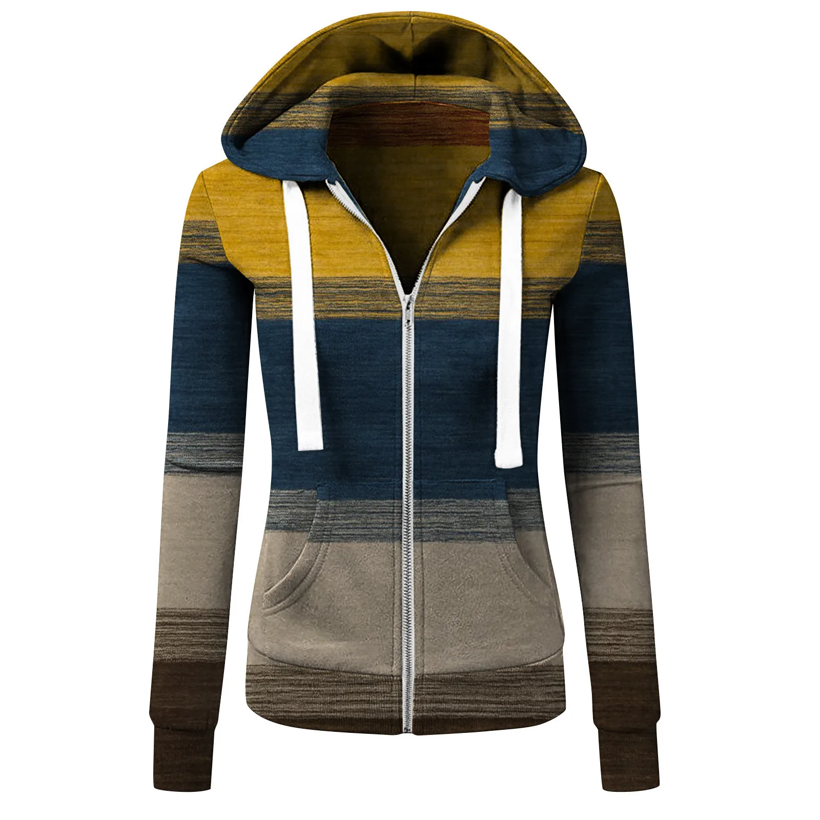 

Ladies Cardigan Fashionable Casual Autumn and Winter Women's Sweatshirt Sport Striped Cardigan Pocket Zip Hooded Jacket