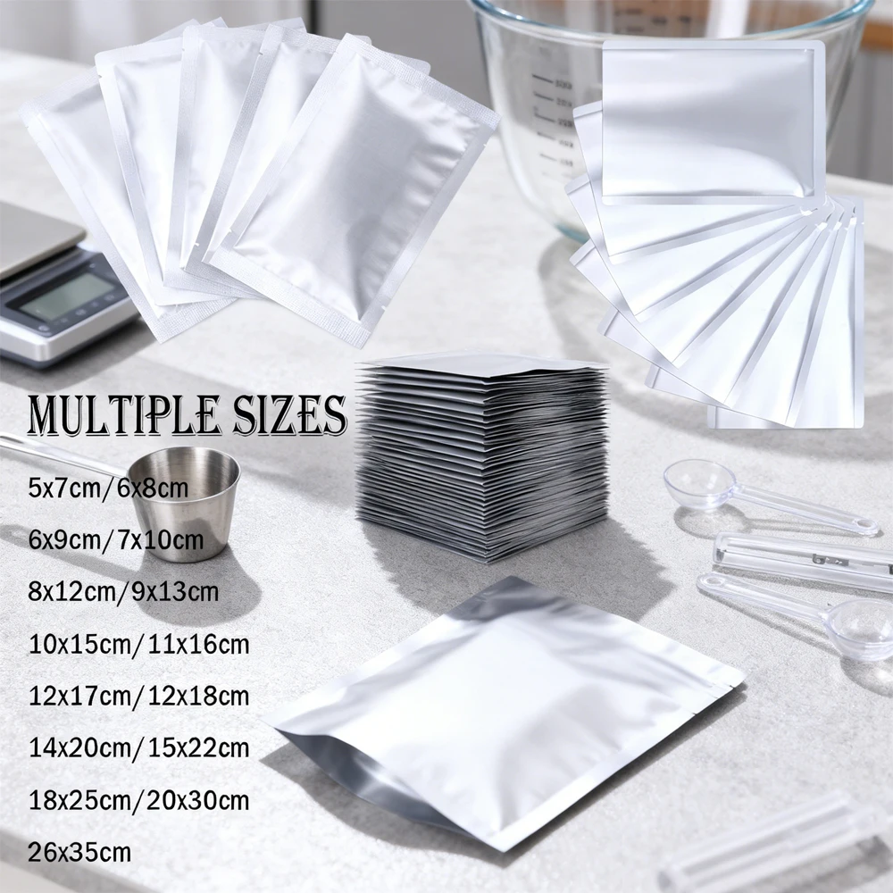 

5-50pcs Vacuum Sealing Foil Bags Silver, Heat Sealable Aluminum Pouches for Ground Coffee,Spices,Moisture Proof&Light Blocking