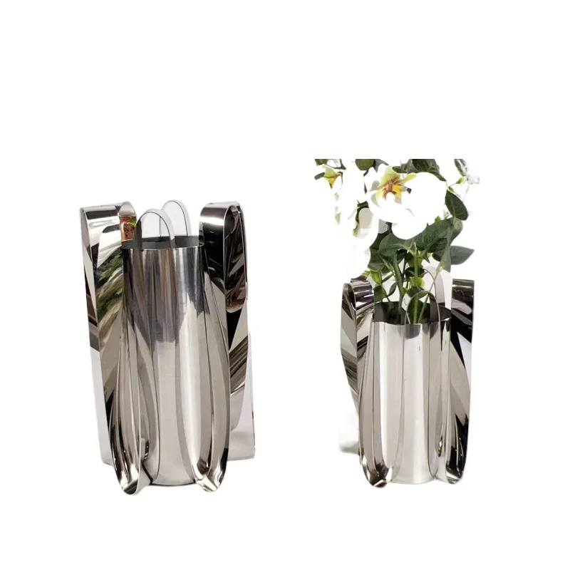 

Modern Minimalist European Silver Metal Skirt Vase Ornament Luxury Home Soft Decor for Model Room Sales Office Living Room