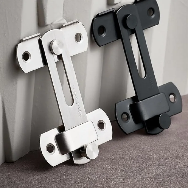 180 Degree Flip Sliding Barn Door Latch Hardware Gate Lock Bathroom Window Closet Baby Safety Latch Matte Black Silver 1Set