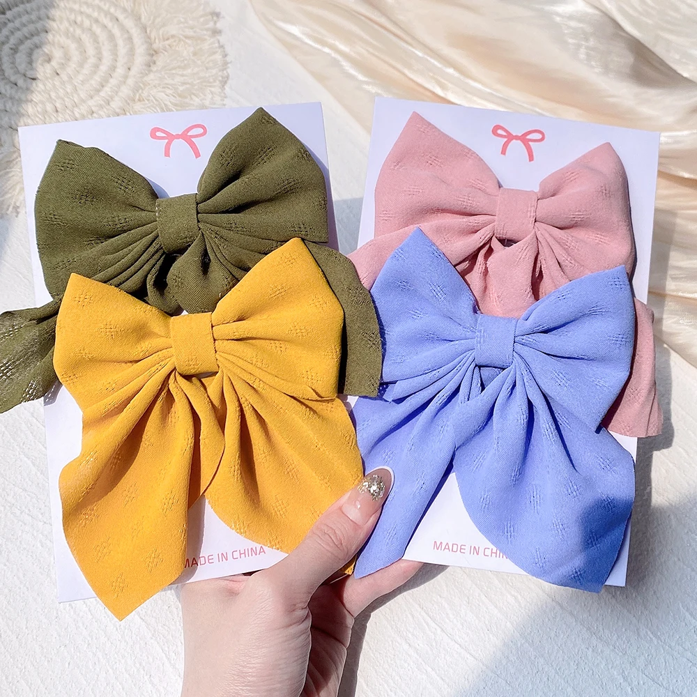 2Pcs/Set Fashion Sweet Big Bow Hair Clip For Women Girls Summer Elegant Solid Color Hairpins Children Headwear Hair Accessories