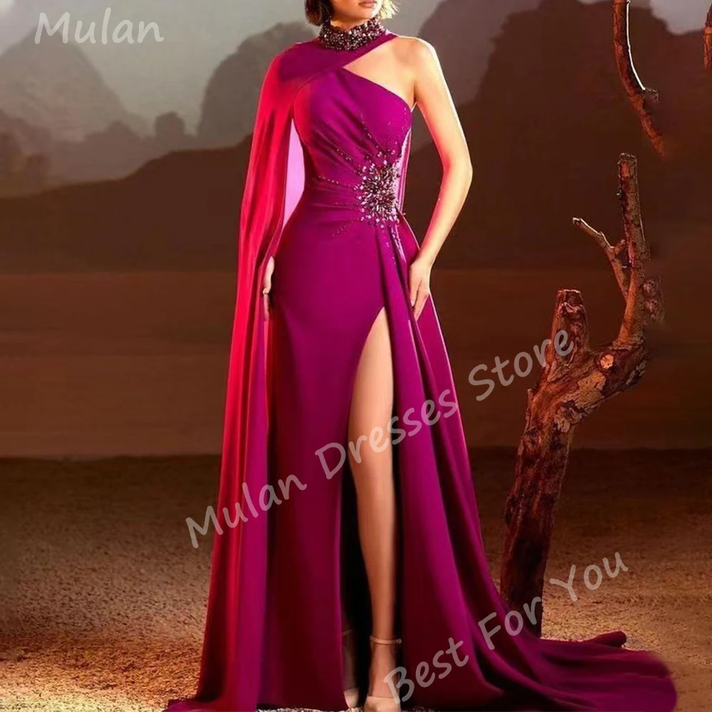 

Elegant Beads Long Evening Dresses for Women High-Neck Floor-Length Side Slit Special Events Prom Party Dress Wedding Maxi 2024