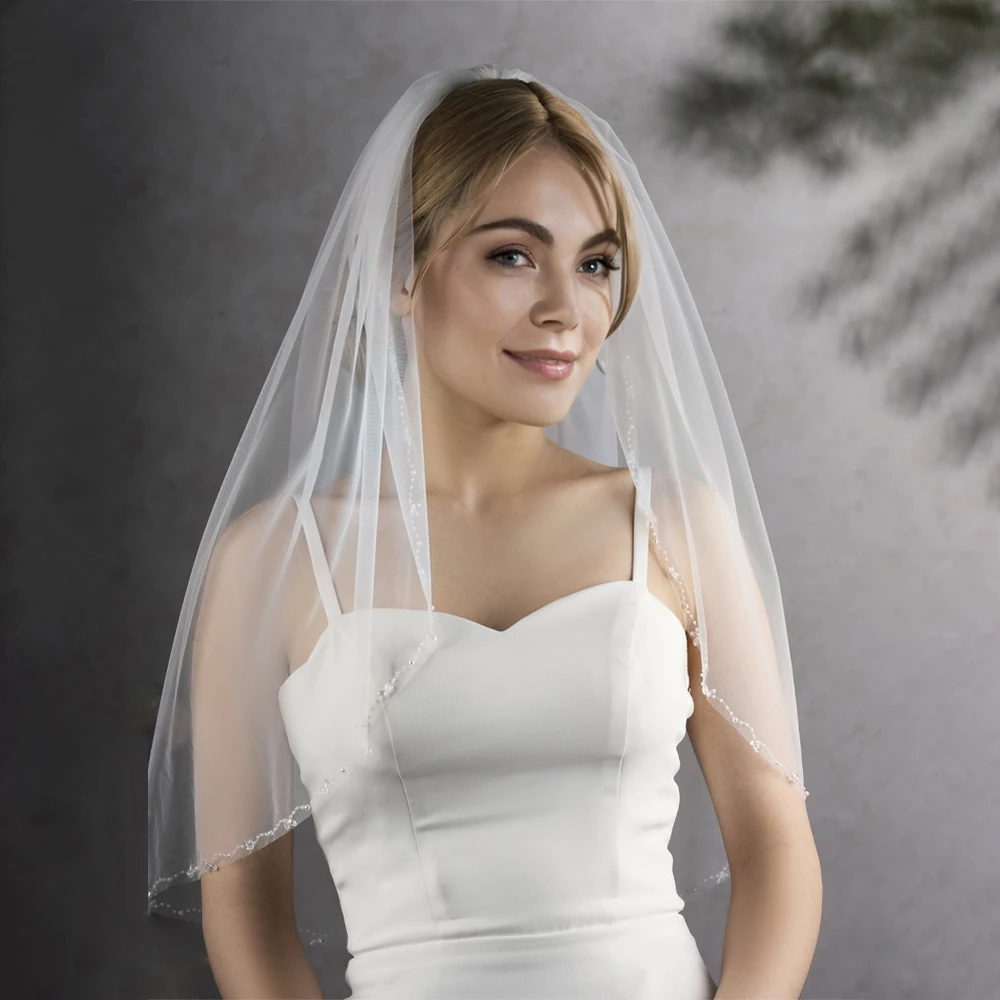 

1 tier beaded simple veil with comb fashion unique short women accessory bride bridesmaid party wedding dress accessory VP174