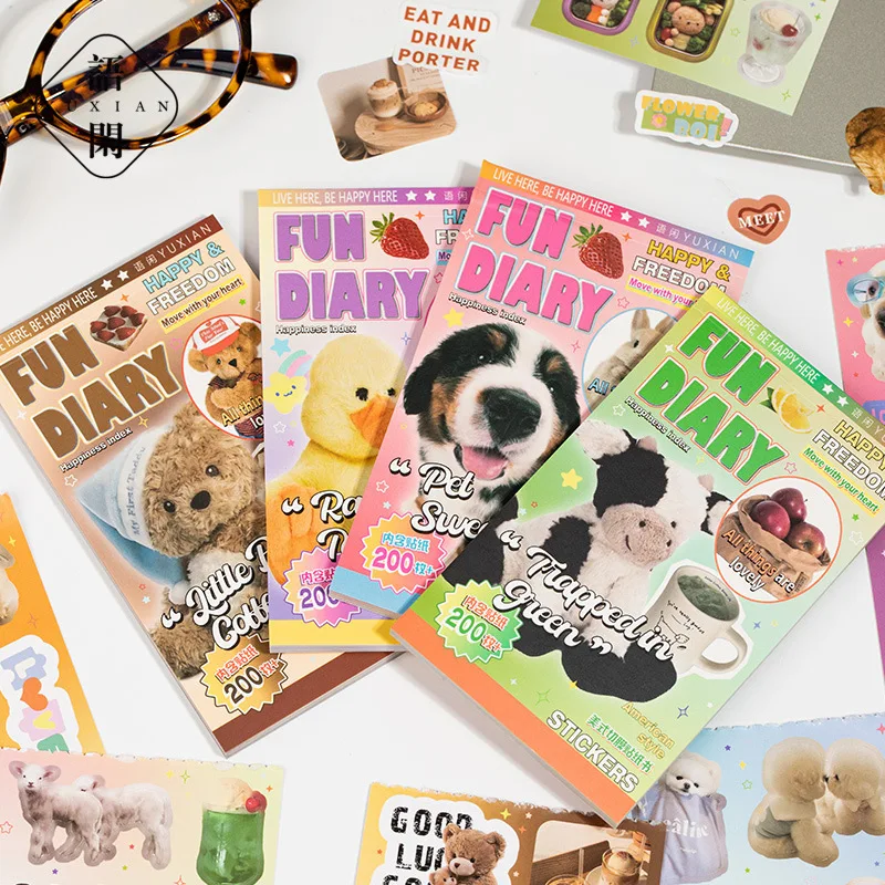 20pcs/book，Cute Pet Cat Dog Dessert Ins Style Theme Stickers, DIY Scrapbook Collage Magazine Diary Decoration Stickers