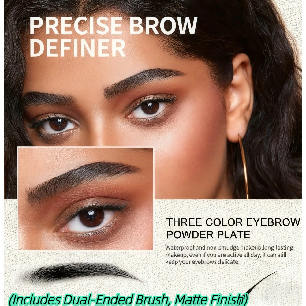 لوحة بودرة الحواجب ثلاثية الألوان | اصنع أشكال حواجب طبيعية ثلاثية الأبعاد مع ملابس مقاومة للماء تدوم طويلاً، مناسبة لجميع أنواع البشرة #1
