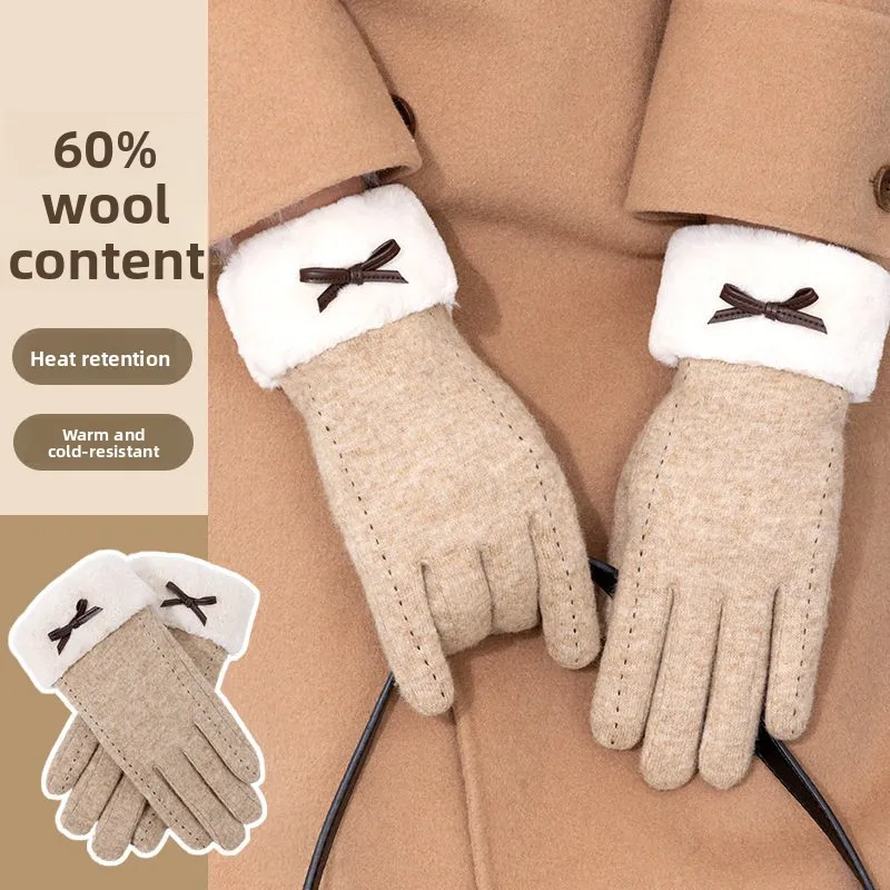 Warm Fleece Lined Glove for Women Winter Driving And Cycling  Vehicle Touch Screen Compatible Thickened Windproof Woolen