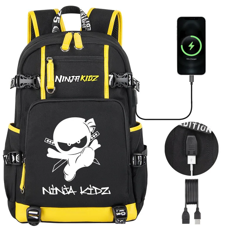 

NINJA KIDZ TV Children Students Schoolbag Boy Girl large capacity USB Backpack Men Women Traveling Bagpack Teenagers bag