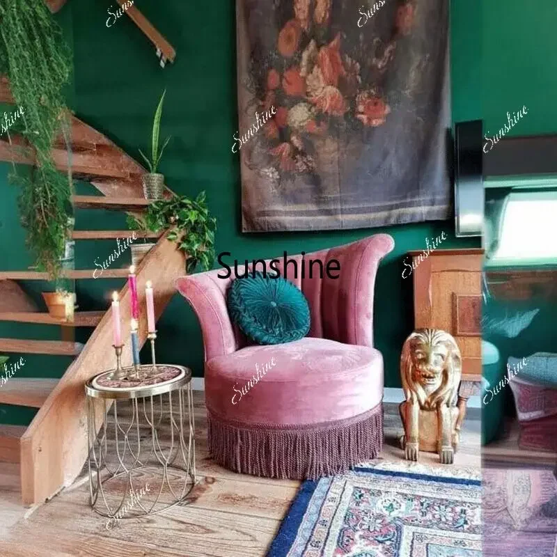 

Retro style casual living room small apartment fringed velvet creative sofa