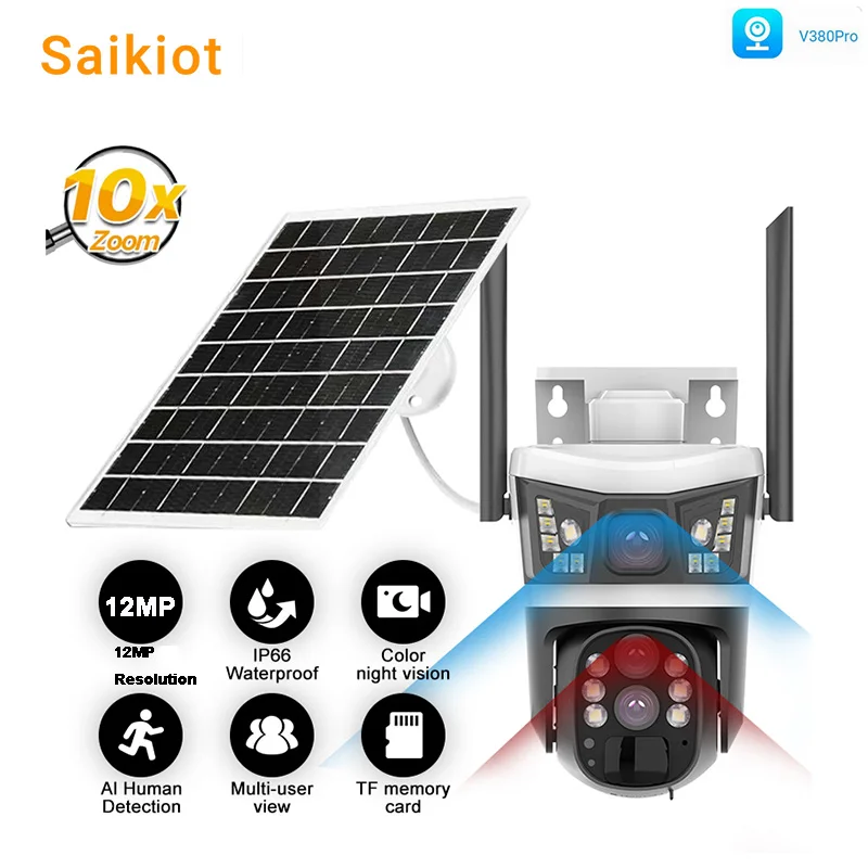 saikiot camera movida a energia solar v380 pro 12mp 4g wifi zoom optico 10x lentes tela cctv v380 ptz projector 01