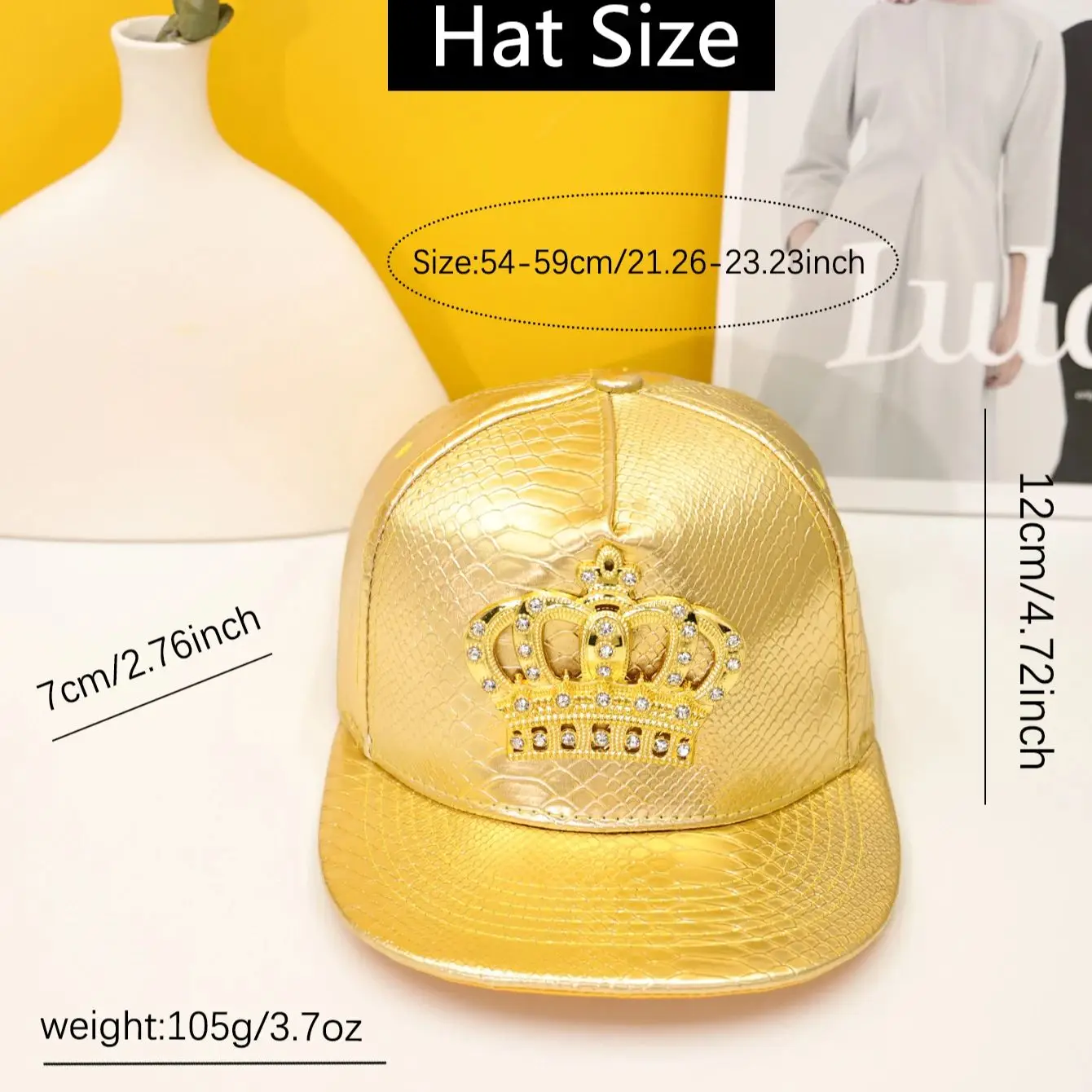 1pc fashion creative crown PU leather flat brim baseball cap for men and women street style duckbill cap