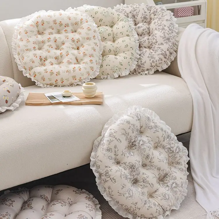 Korean Pastoral Floral Double-layer Gauze Steamed Bun Cushion Mat  Tatami Chair Cushion Breathable and Soft