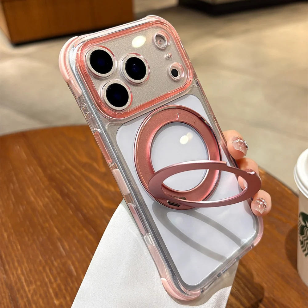 Kristallklare MagSafe-Handyhülle für iPhone 18 17 16 15 14 Pro Max mit drehbarer magnetischer Halterung, stoßfester Bumper-Cover – Detail 19