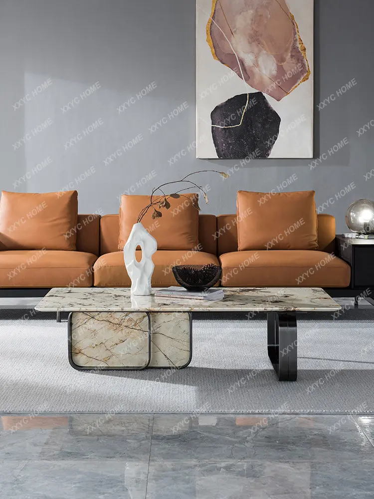 Minimalist natural marble luxury stone coffee table Modern minimalist edge table design New high-end square corner table