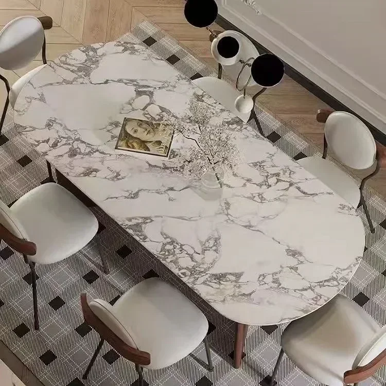

-Vintage Cave Stone Rock Slab Dining Table Oval Living Room Furniture Table And Chair Combination