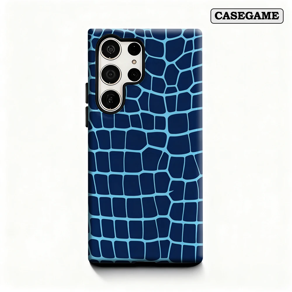 Casegame Phone Case for Samsung Galaxy S25 S26 Ultra S24 S23 Ultra Plus Shockproof Double Layer Blue Crocodile Skin Cover