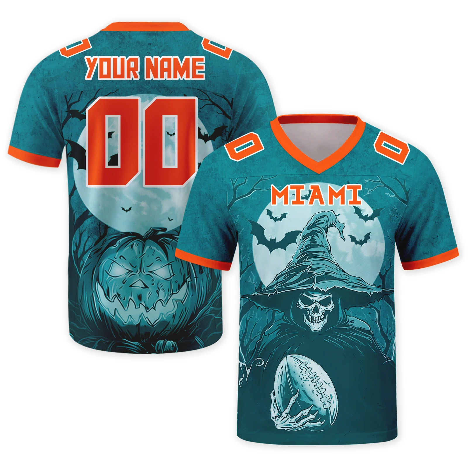 Custom Miami City American Football Jersey Personalized Skull Football Shirts Add Name & Number for Halloween Team Fans