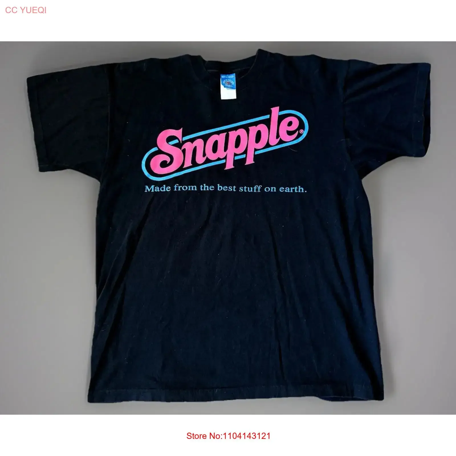 Camiseta Vintage de los 90 con Diseño de Snapple Juice Iced Tea, Color Negro, Azul y Rosa, Talla XL, Lavada, Transpirable, Ropa de Diseñador para Hombre