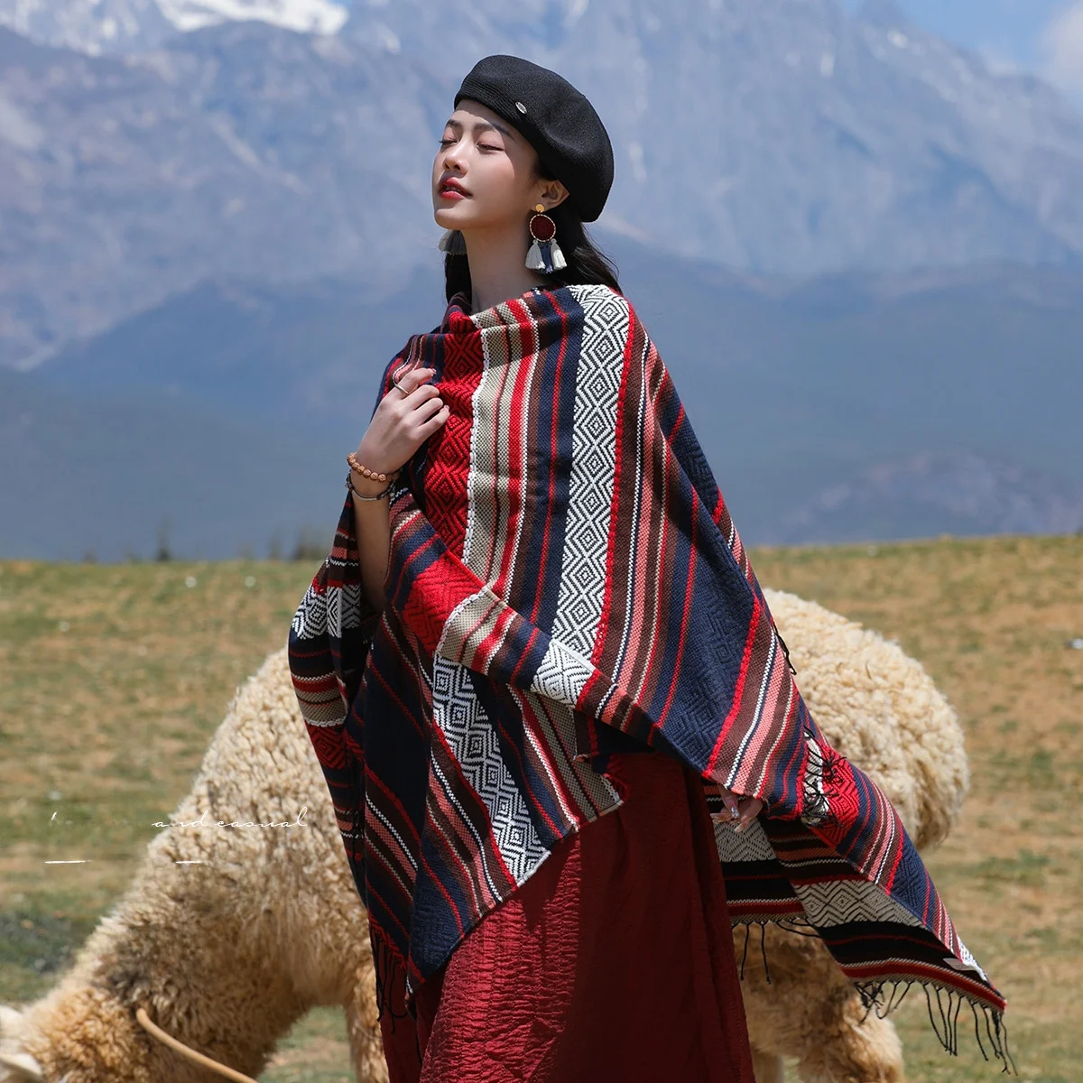 旅行用レディースショルダーラップスカーフ春秋多用途ハイエンド多機能エアコン付きルーム暖かいアウターウェア民族風マント