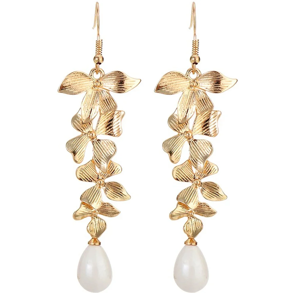 Pearl Earrings Orchid Women Flower Fashionable Dangle Girls Golden for Jewelry Miss