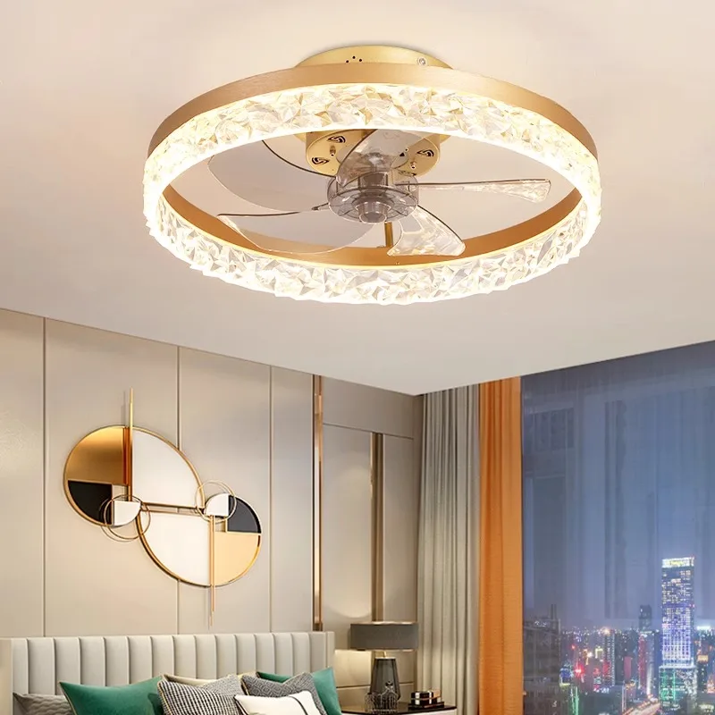 Modern Simple Bedroom Living Room Style LED Dimming Ceiling Fan Light  AC Motor with Remote Ceiling Fan Light