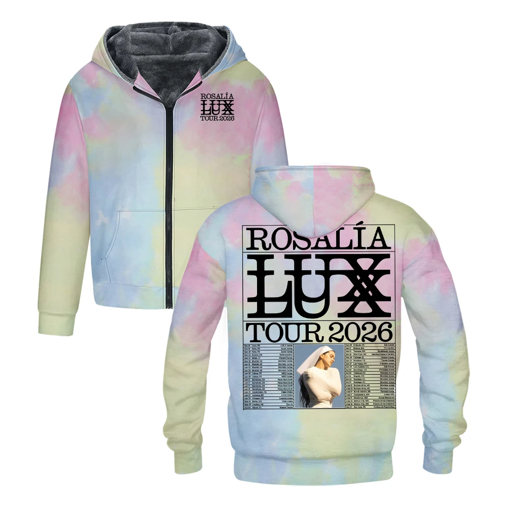 Rosalia LUX Tour 2026 Outerwear Winter Coat Unisex Long Sleeve Zip-Up Hoodies Men Women Hooded Jacket Parkas