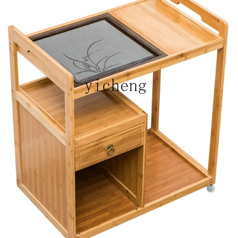 XL Bamboo Teaware Shelf Kung Fu Tea Brewing Table Sofa Side Table Corner Table Small Tea Table with Tea Tray