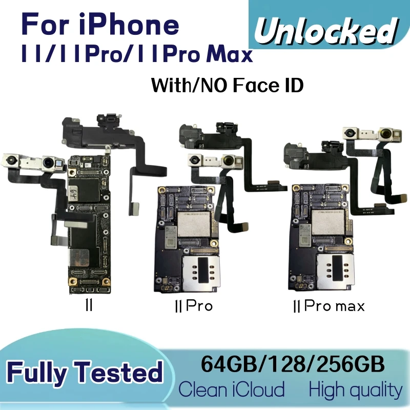 Fully Tested For iPhone 11 Pro Max Motherboard Unlocked Clean ICloud With/NO Face ID Mainboard IOS Update Logic Board