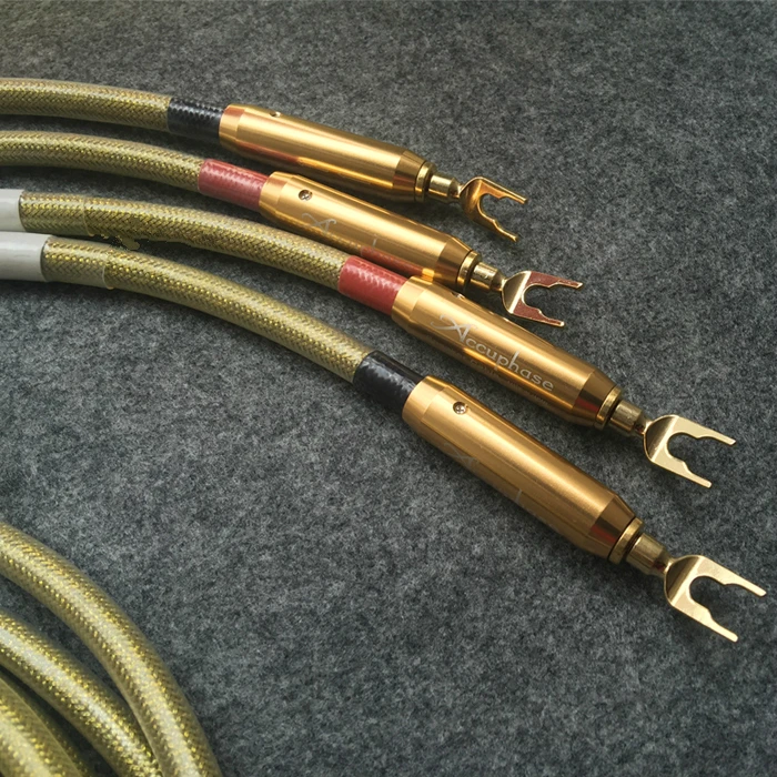 1Pair High Quality New Audio Golden Speaker Cable Banana / Spade Plug